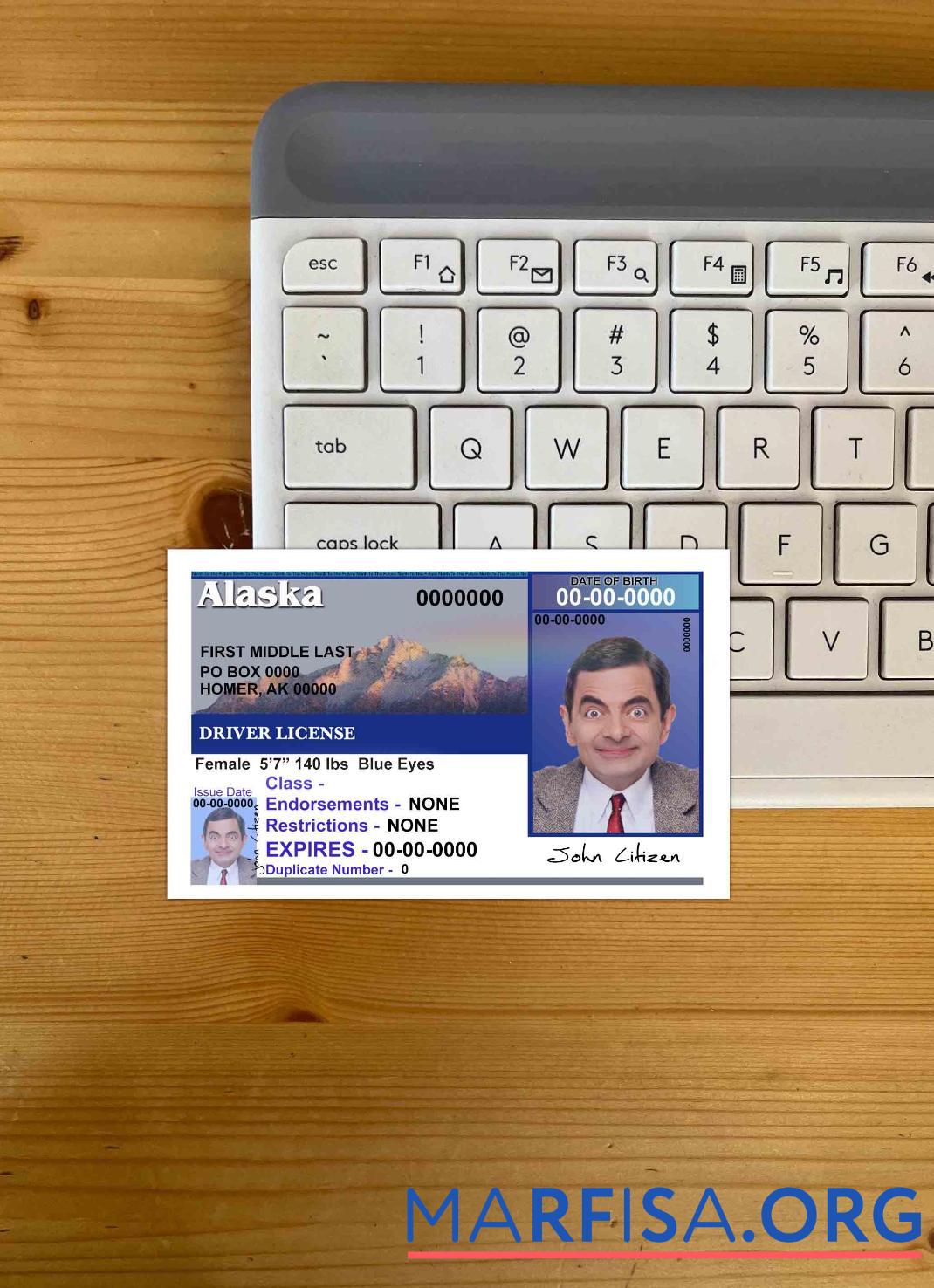 Downloadable USA Alaska driving license version 2 (Front) photolook real example